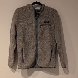 Patagonia Retro Pile Hoodie Size Medium In Grey With Teal